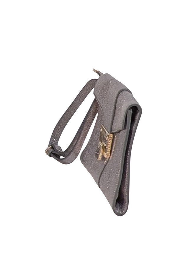 Jimmy Choo - Silver Metallic Pebbled Leather Wristlet Clutch