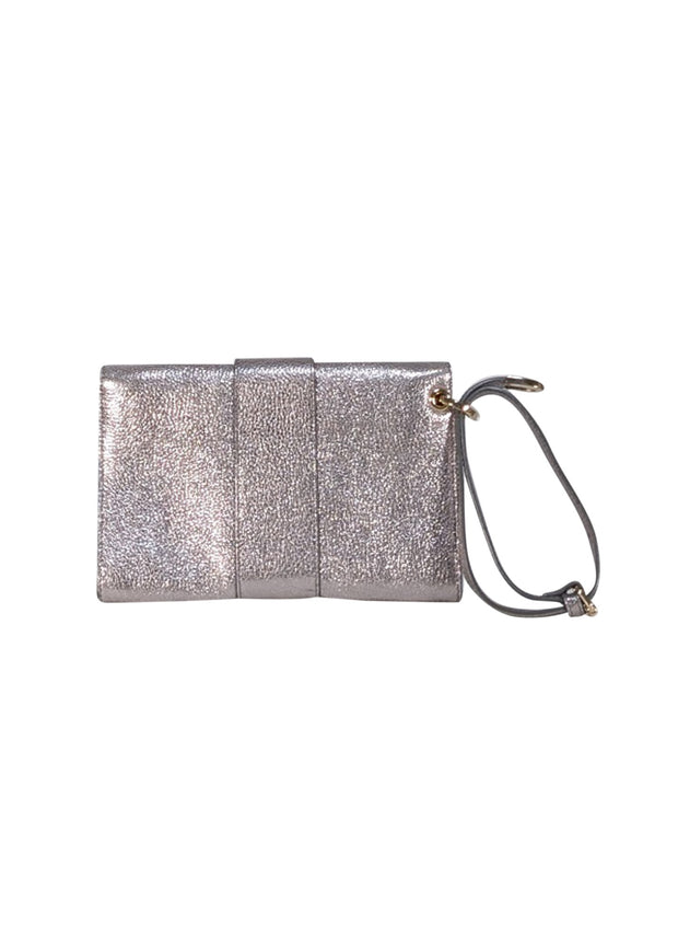 Jimmy Choo - Silver Metallic Pebbled Leather Wristlet Clutch
