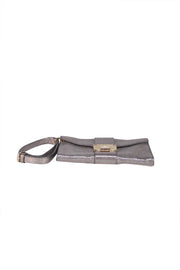 Jimmy Choo - Silver Metallic Pebbled Leather Wristlet Clutch