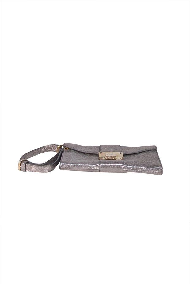 Jimmy Choo - Silver Metallic Pebbled Leather Wristlet Clutch