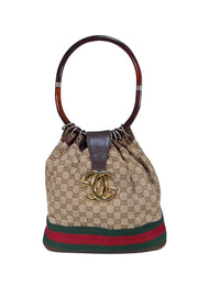 Gucci - Beige & Brown Monogram Bucket Canvas Bag - Current Boutique