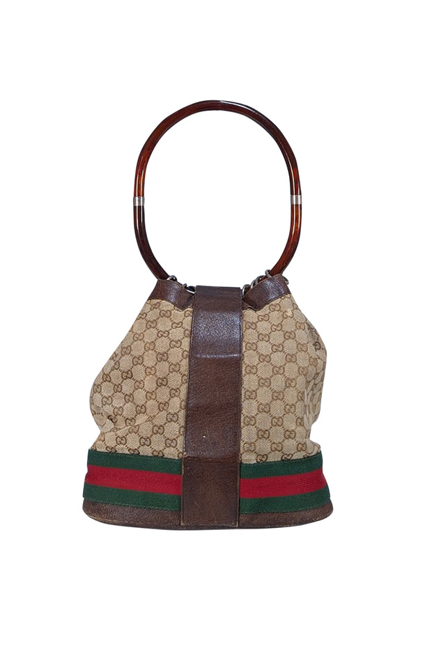 Gucci - Beige & Brown Monogram Bucket Canvas Bag - Current Boutique