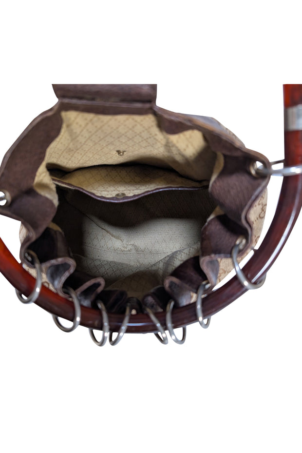 Gucci - Beige & Brown Monogram Bucket Canvas Bag - Current Boutique