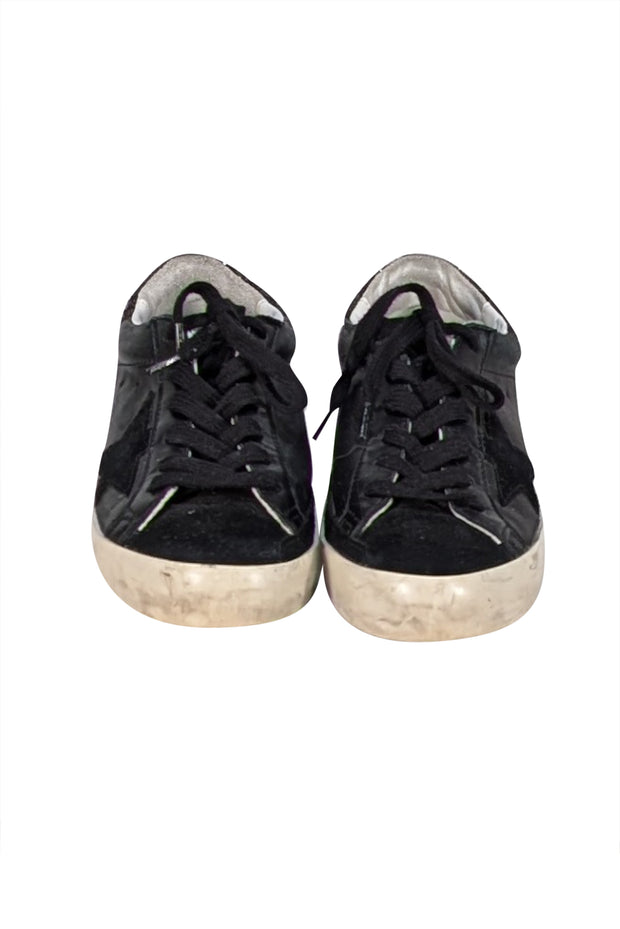 Golden Goose - Black Leather "Super Star" Sneakers w/ Glitter Heel Sz 5 - Current Boutique