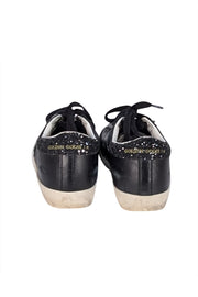 Golden Goose - Black Leather "Super Star" Sneakers w/ Glitter Heel Sz 5 - Current Boutique