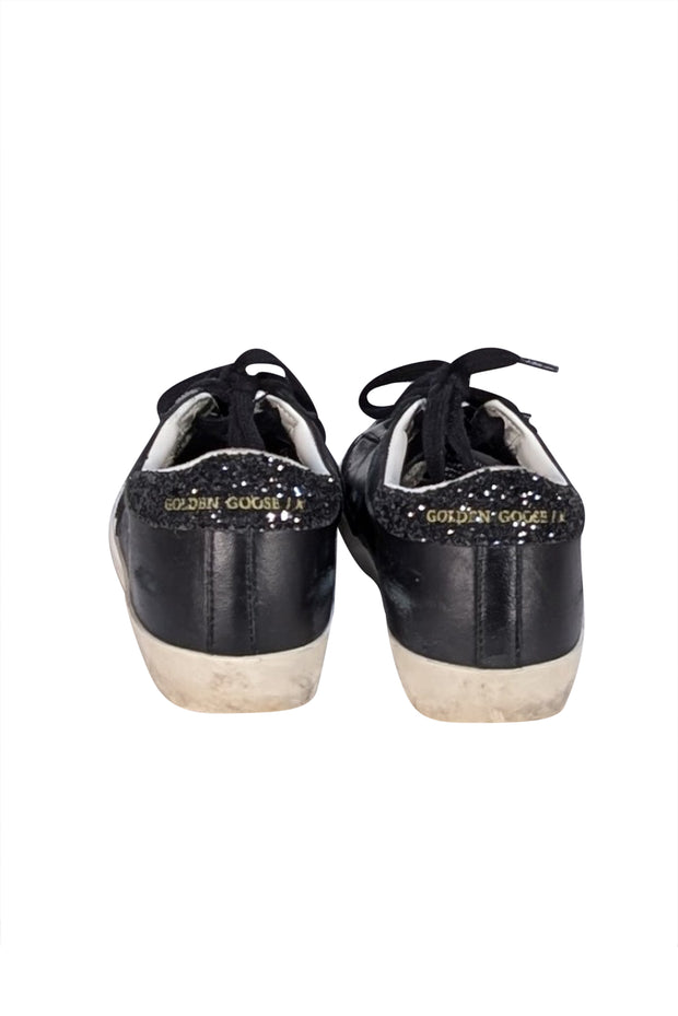 Golden Goose - Black Leather "Super Star" Sneakers w/ Glitter Heel Sz 5 - Current Boutique