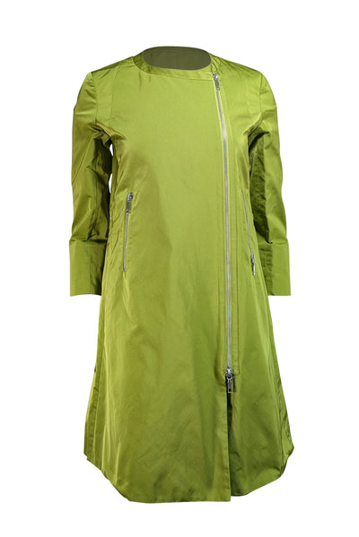 Lafayette 148 - Lime Green Satin Zip-Up Long Jacket Sz 2 - Current Boutique