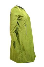Lafayette 148 - Lime Green Satin Zip-Up Long Jacket Sz 2 - Current Boutique