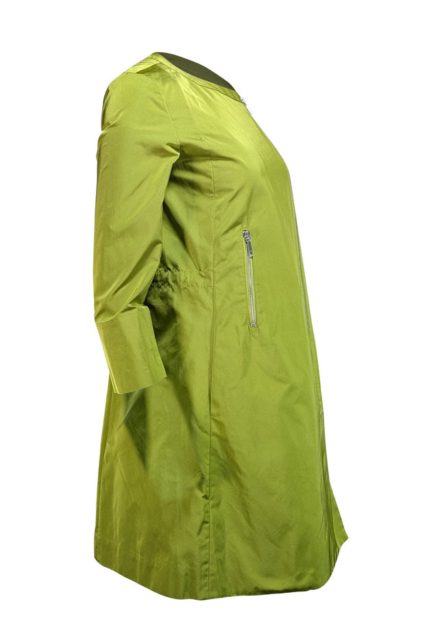 Lafayette 148 - Lime Green Satin Zip-Up Long Jacket Sz 2 - Current Boutique