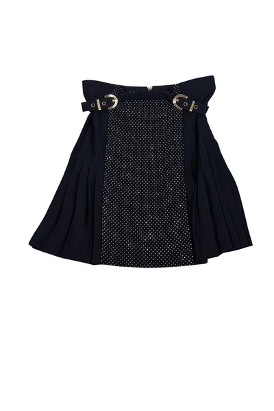 Versace - Black & Gold Studded Side Pleated Skirt Sz 2 - Current Boutique