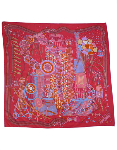 Hermes - Pink, Coral, Orange, & Light Blue Print Silk Scarf - Current Boutique