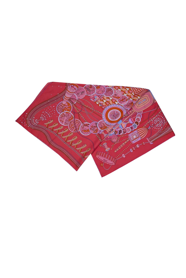 Hermes - Pink, Coral, Orange, & Light Blue Print Silk Scarf - Current Boutique