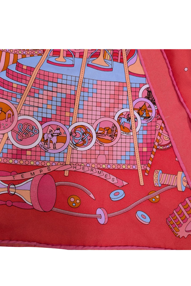 Hermes - Pink, Coral, Orange, & Light Blue Print Silk Scarf - Current Boutique