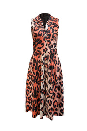 Samantha Sung - Neon Coral Pink, Cream, & Black Leopard Print Sleeveless Dress Sz 4 - Current Boutique