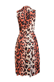 Samantha Sung - Neon Coral Pink, Cream, & Black Leopard Print Sleeveless Dress Sz 4 - Current Boutique