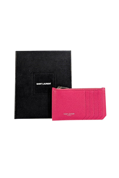 Yves Saint Laurent - Bubblegum Pink Fragments Zip Card Case - Current Boutique