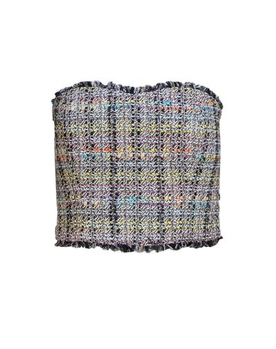 Generation Love - Black & Multi Color Tweed Strapless Bustier "Shay" Top Sz S
