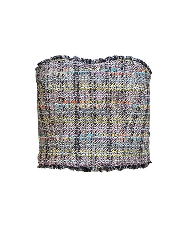 Generation Love - Black & Multi Color Tweed Strapless Bustier "Shay" Top Sz S