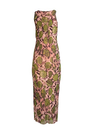 Fuzzi - Pink & Green Floral Print Sleeveless Maxi Dress Sz M - Current Boutique