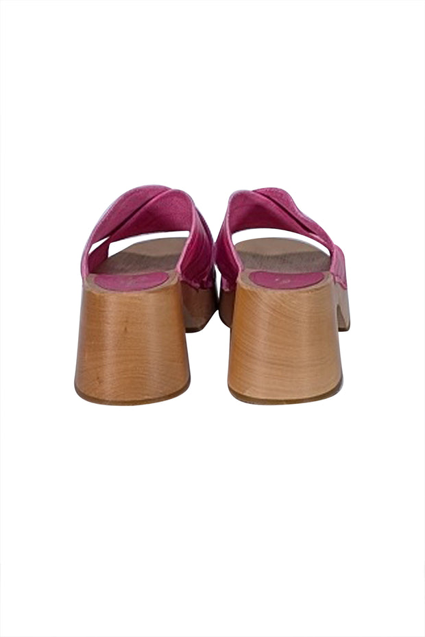 Swedish Hasbeens - Pink Croc Embossed Wooden Mule Heels Sz 9 - Current Boutique