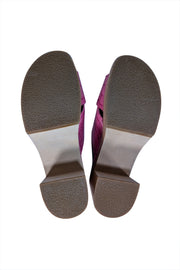 Swedish Hasbeens - Pink Croc Embossed Wooden Mule Heels Sz 9 - Current Boutique