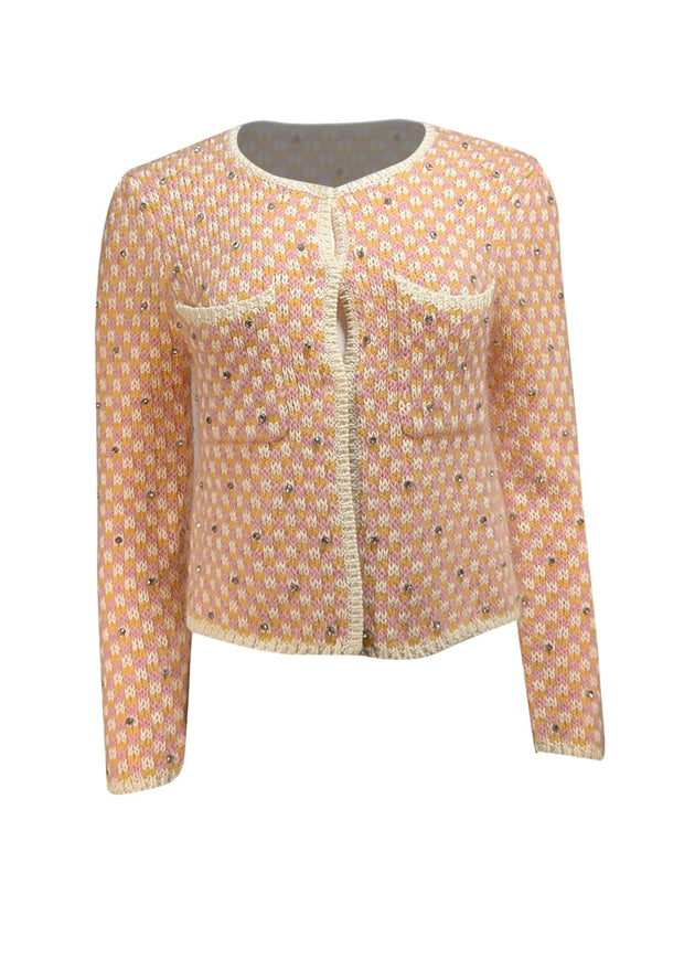 Maje - Pink, Orange, & White Blend Cardigan w/ Rhinestone Detail Sz S