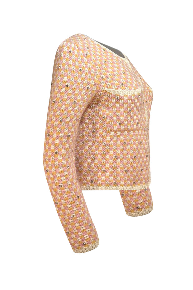 Maje - Pink, Orange, & White Blend Cardigan w/ Rhinestone Detail Sz S