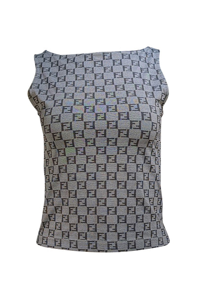 Fendi - Grey Monogram Print Tank Top Sz 4 - Current Boutique