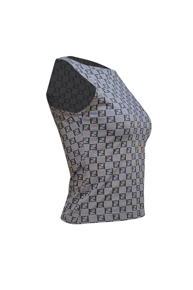 Fendi - Grey Monogram Print Tank Top Sz 4 - Current Boutique
