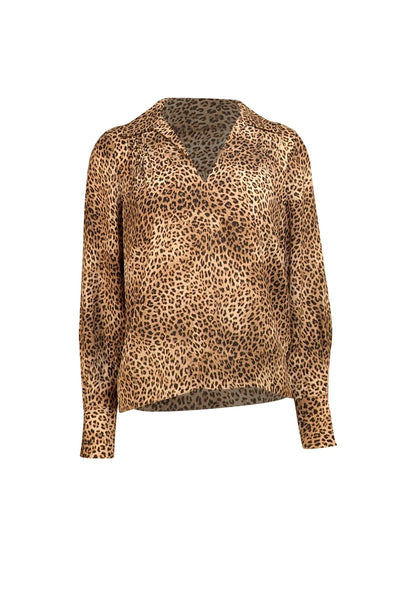 Frame - Tan & Black Leopard V-Neckline Blouse Sz XS - Current Boutique