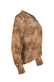 Frame - Tan & Black Leopard V-Neckline Blouse Sz XS - Current Boutique