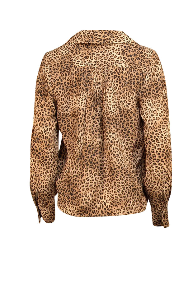 Frame - Tan & Black Leopard V-Neckline Blouse Sz XS - Current Boutique