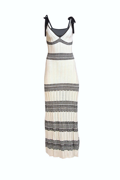 Ramy Brook - Ivory & Black Crochet Knit Sleeveless Maxi Dress Sz S - Current Boutique