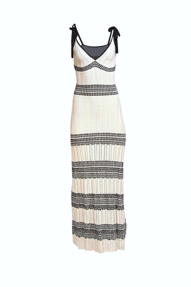 Ramy Brook - Ivory & Black Crochet Knit Sleeveless Maxi Dress Sz S - Current Boutique