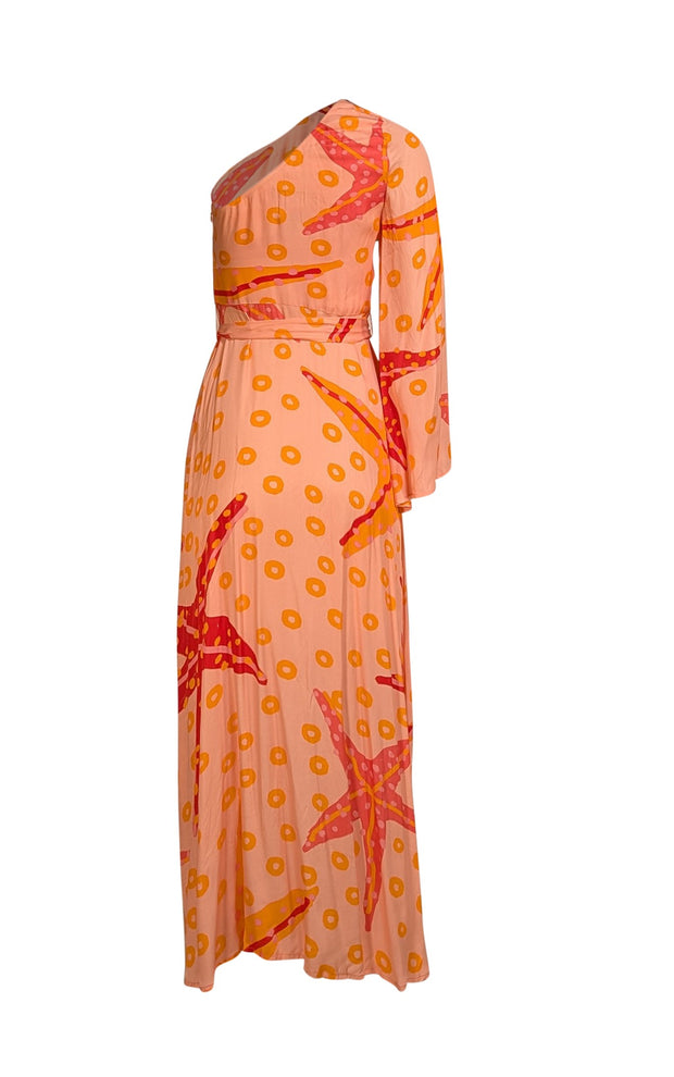 Farm Rio - Peach, Orange, & Coral Print One Shoulder Dress Sz XS - Current Boutique