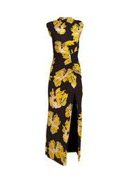 Diane von Furstenberg- Black & Yellow Floral Sleeveless Maxi Dress Sz XS - Current Boutique