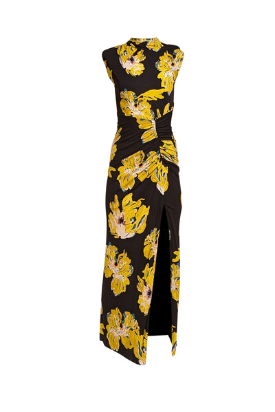 Diane von Furstenberg- Black & Yellow Floral Sleeveless Maxi Dress Sz XS - Current Boutique