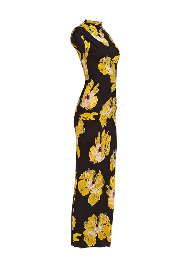 Diane von Furstenberg- Black & Yellow Floral Sleeveless Maxi Dress Sz XS - Current Boutique