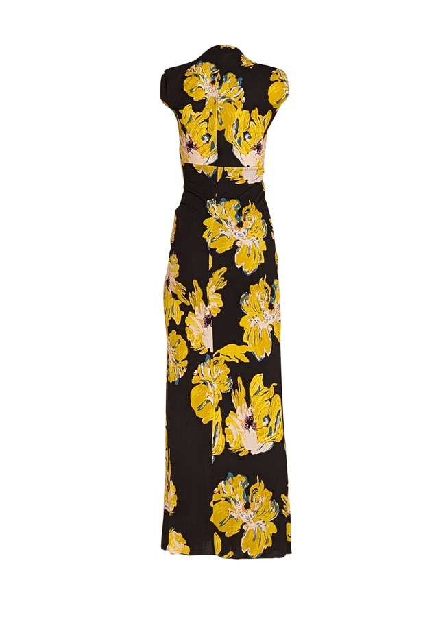 Diane von Furstenberg- Black & Yellow Floral Sleeveless Maxi Dress Sz XS - Current Boutique
