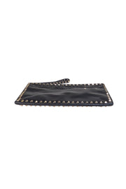 Valentino - Black Leather Gold Studded Trim Clutch Pouch - Current Boutique