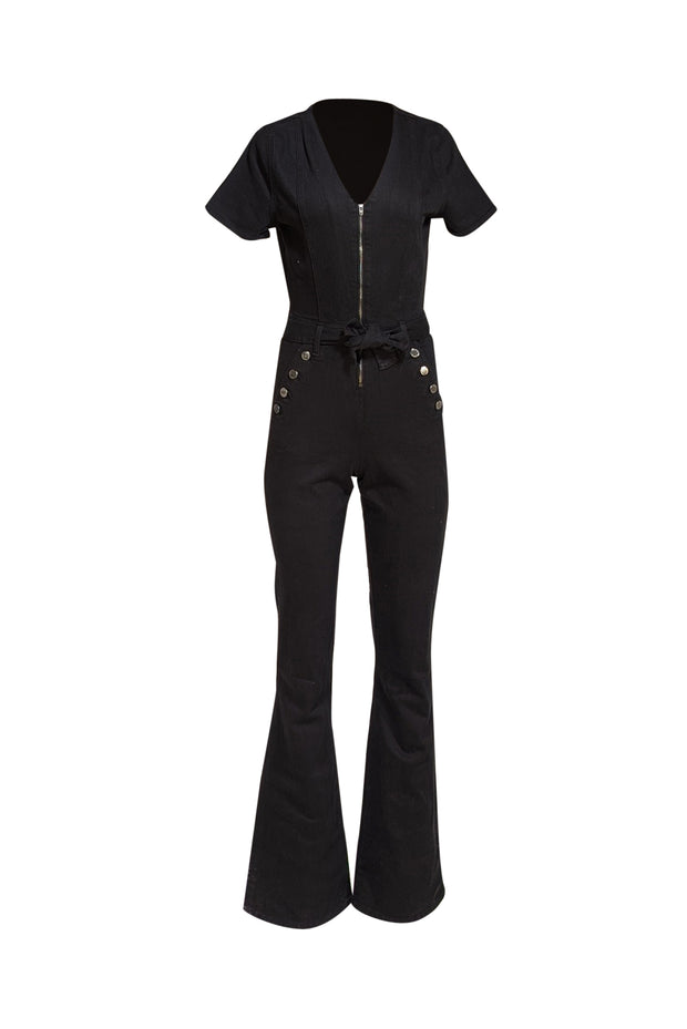 Ramy Brook - Black Denim Short Sleeve Jumpsuit Sz 2 - Current Boutique