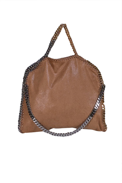 Stella McCartney - Tan Faux Suede Falabella Bag w/ Gold & Silver Chain Strap Detail - Current Boutique