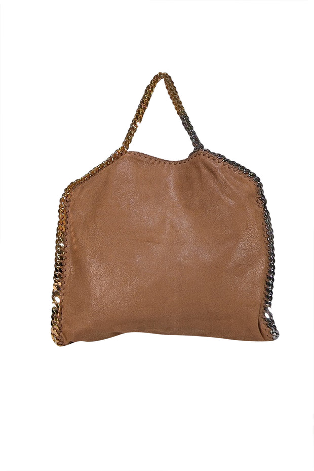Stella McCartney - Tan Faux Suede Falabella Bag w/ Gold & Silver Chain Strap Detail - Current Boutique