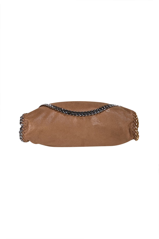 Stella McCartney - Tan Faux Suede Falabella Bag w/ Gold & Silver Chain Strap Detail - Current Boutique