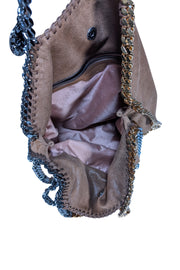 Stella McCartney - Tan Faux Suede Falabella Bag w/ Gold & Silver Chain Strap Detail - Current Boutique
