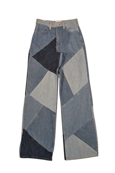 Frame - Blue Multi Wash Patchwork Wide Leg Jeans Sz 0 - Current Boutique