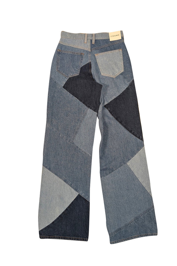 Frame - Blue Multi Wash Patchwork Wide Leg Jeans Sz 0 - Current Boutique