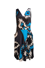 Diane von Furstenberg - Black, Blue, & White Print Silk Blend Dress Sz 2