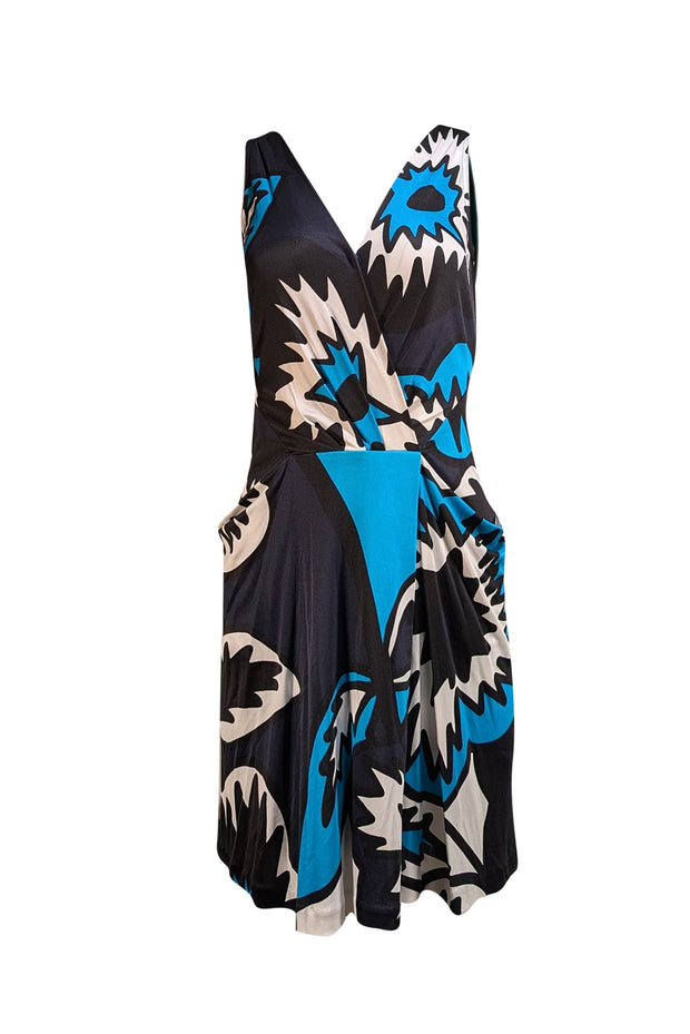 Diane von Furstenberg - Black, Blue, & White Print Silk Blend Dress Sz 2
