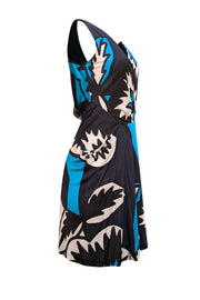 Diane von Furstenberg - Black, Blue, & White Print Silk Blend Dress Sz 2